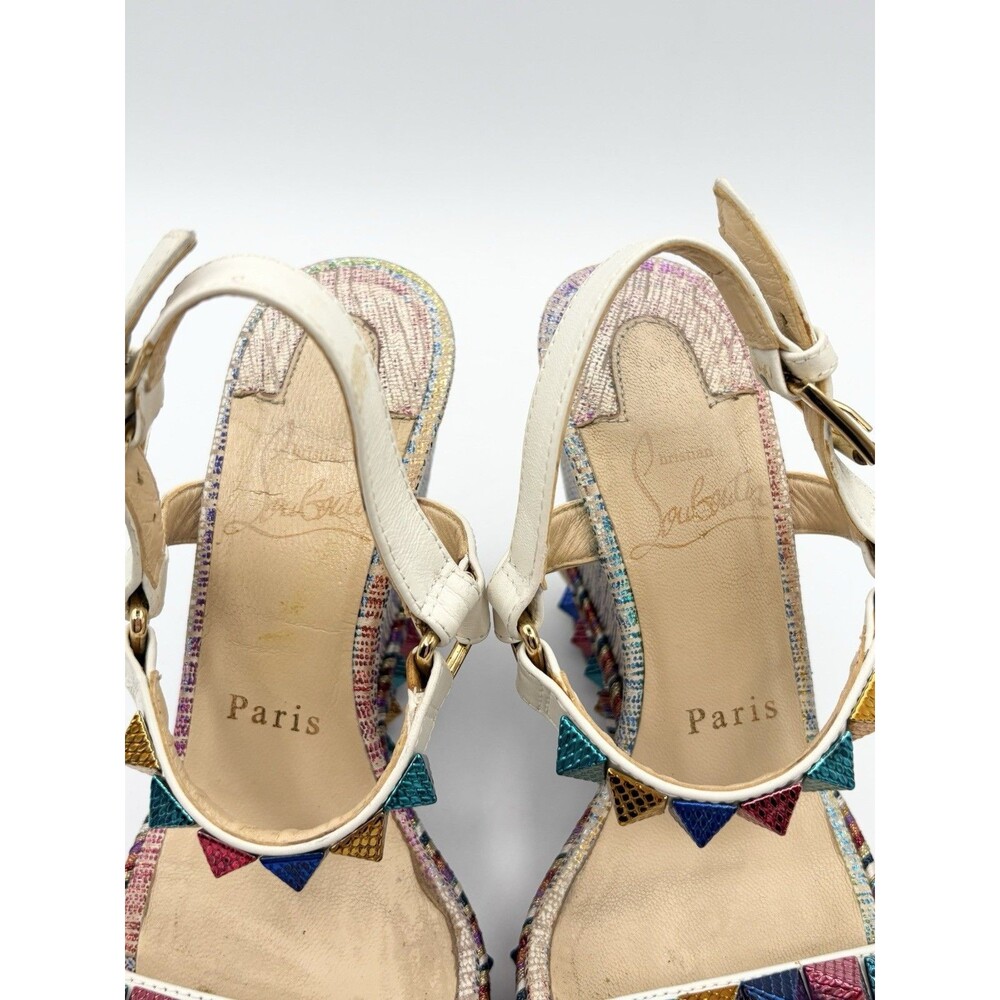 Christian Louboutin Multicolor Rainbow Leather Cataclou Espadrille Wedges EU 35 - Picture 8 of 11